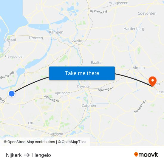 Nijkerk to Hengelo map