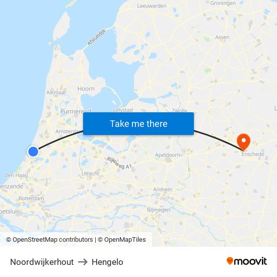 Noordwijkerhout to Hengelo map