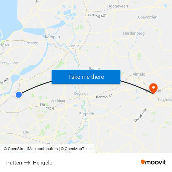 Putten to Hengelo map