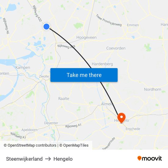 Steenwijkerland to Hengelo map