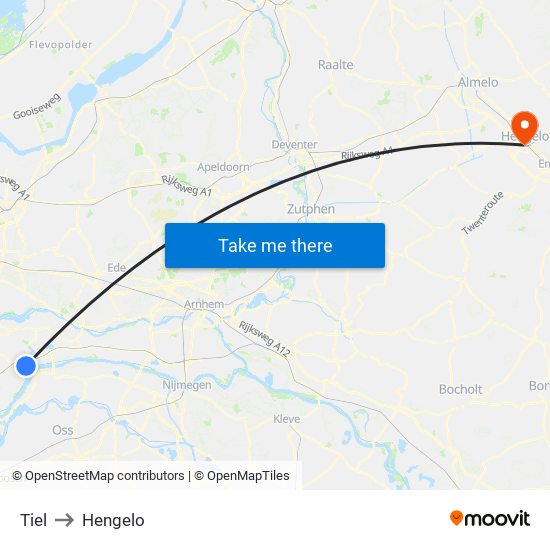 Tiel to Hengelo map