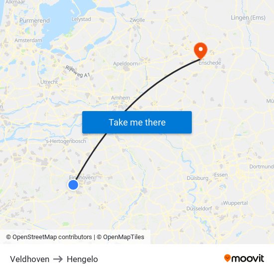 Veldhoven to Hengelo map