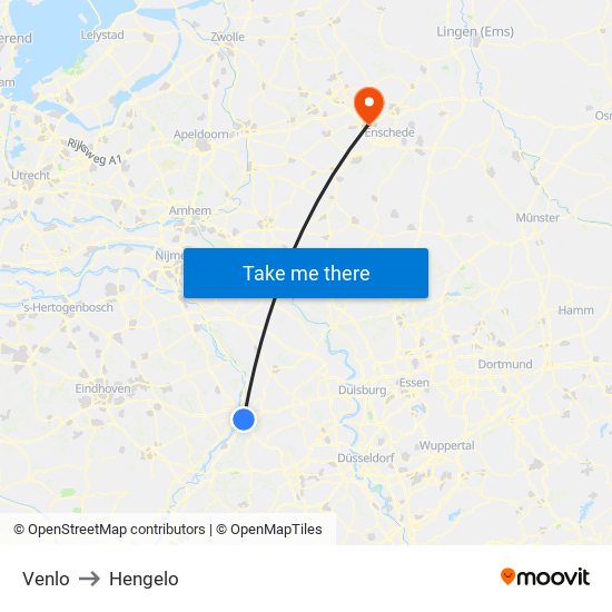 Venlo to Hengelo map