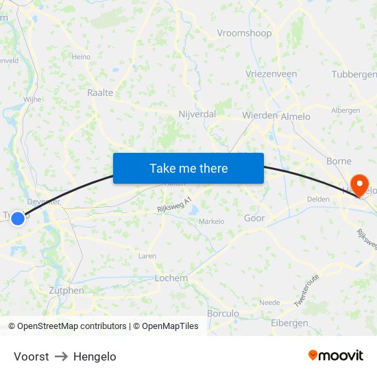 Voorst to Hengelo map