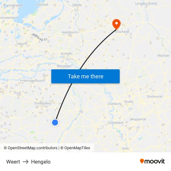 Weert to Hengelo map