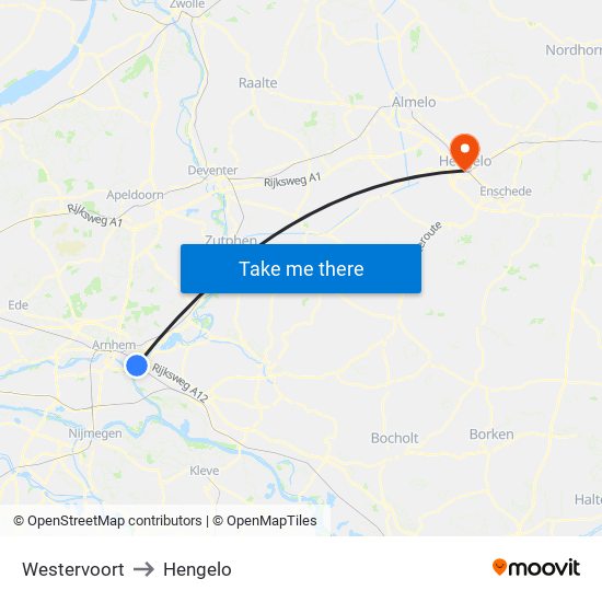 Westervoort to Hengelo map