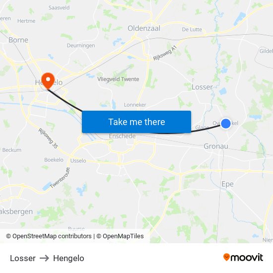 Losser to Hengelo map