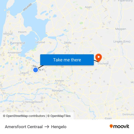 Amersfoort Centraal to Hengelo map