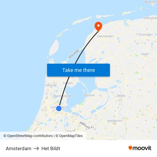 Amsterdam to Het Bildt map