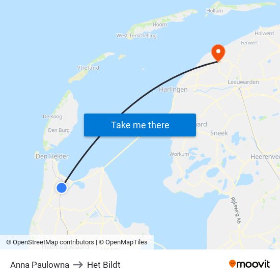 Anna Paulowna to Het Bildt map