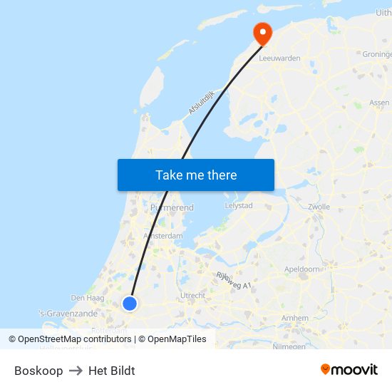 Boskoop to Het Bildt map