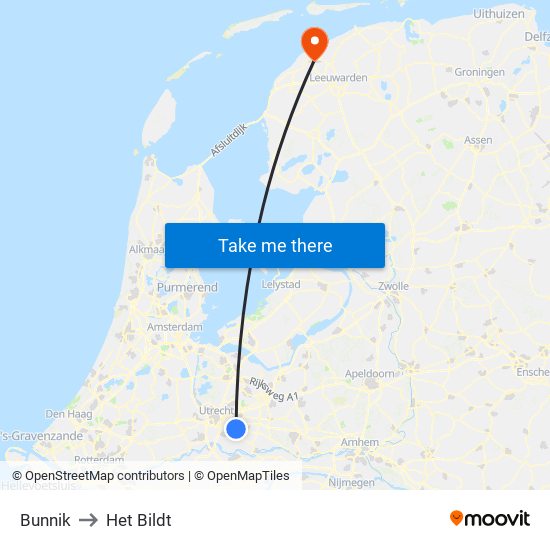 Bunnik to Het Bildt map