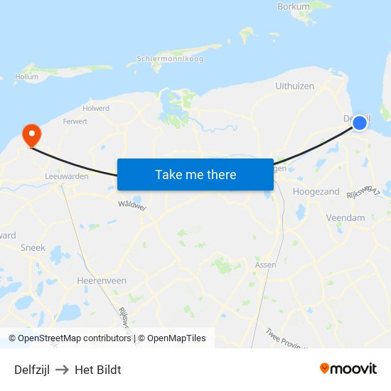 Delfzijl to Het Bildt map