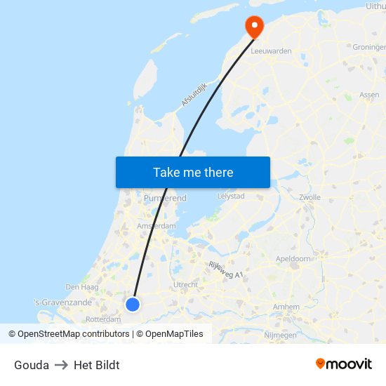 Gouda to Het Bildt map