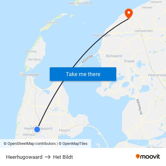 Heerhugowaard to Het Bildt map