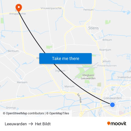 Leeuwarden to Het Bildt map