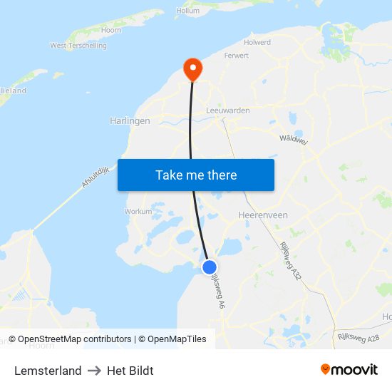 Lemsterland to Het Bildt map