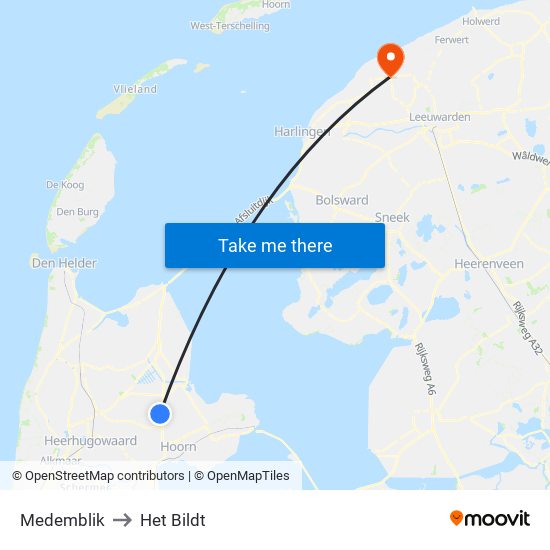 Medemblik to Het Bildt map