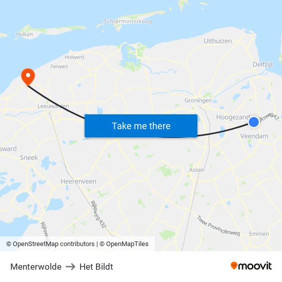 Menterwolde to Het Bildt map