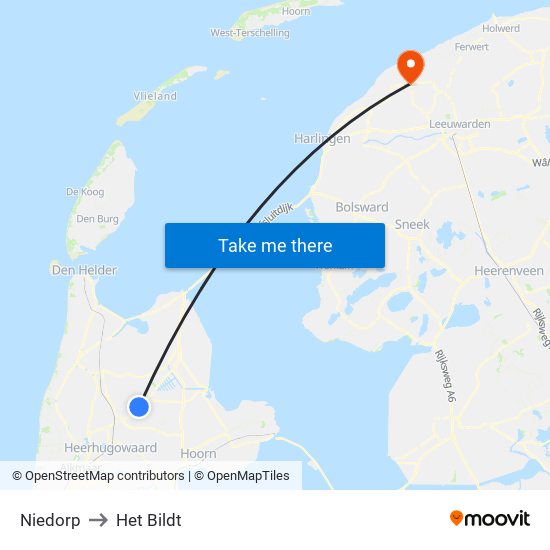 Niedorp to Het Bildt map