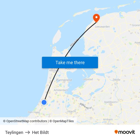 Teylingen to Het Bildt map