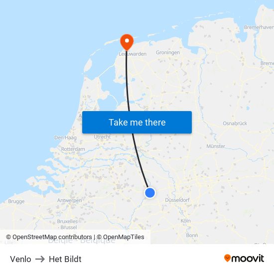 Venlo to Het Bildt map