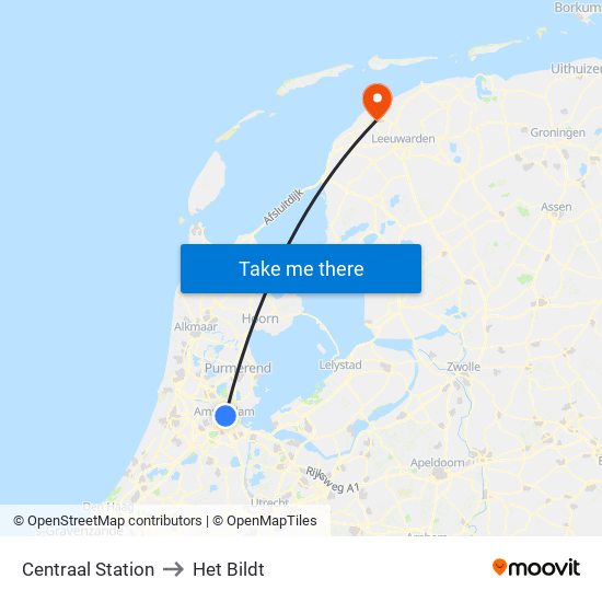 Centraal Station to Het Bildt map