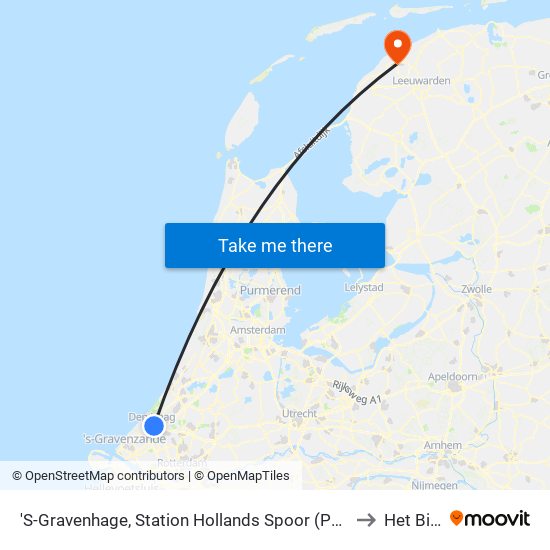 'S-Gravenhage, Station Hollands Spoor (Perron A) to Het Bildt map