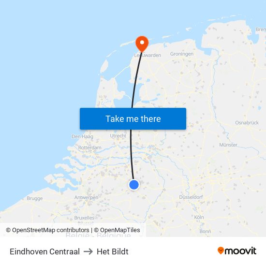 Eindhoven Centraal to Het Bildt map