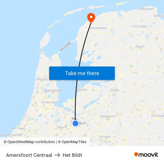 Amersfoort Centraal to Het Bildt map