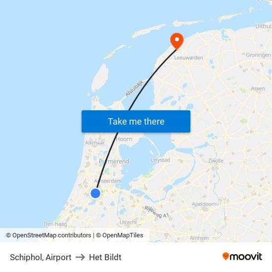 Schiphol, Airport to Het Bildt map