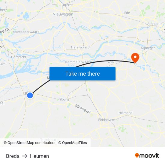 Breda to Heumen map