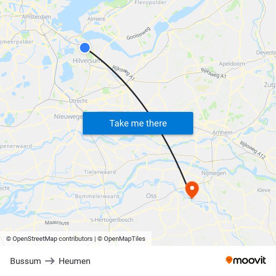 Bussum to Heumen map