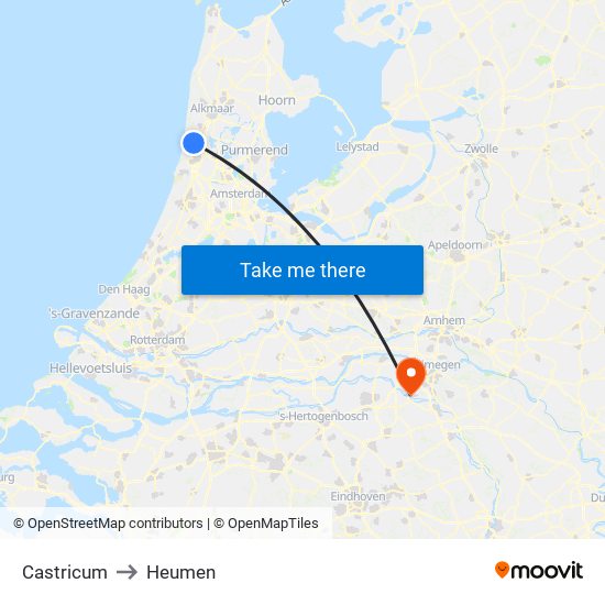 Castricum to Heumen map