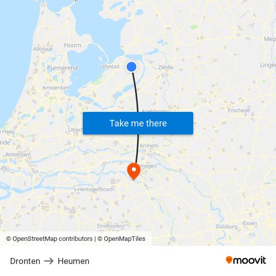 Dronten to Heumen map