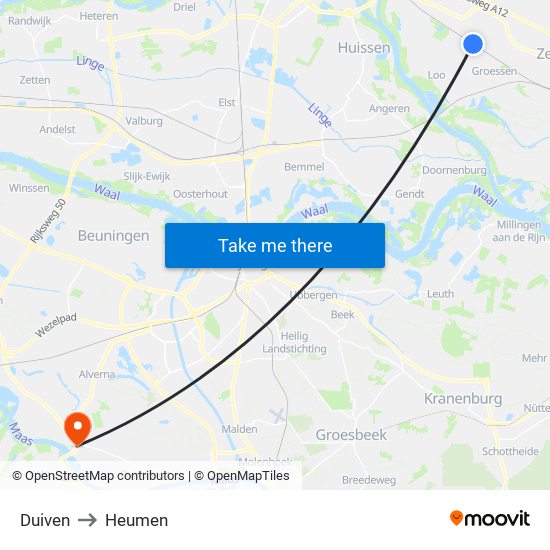 Duiven to Heumen map