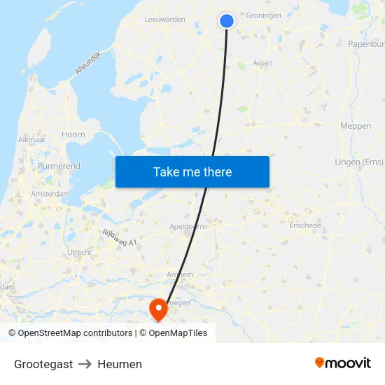 Grootegast to Heumen map