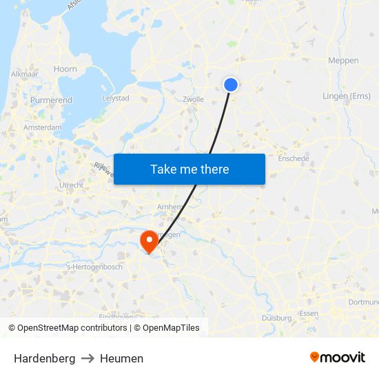 Hardenberg to Heumen map