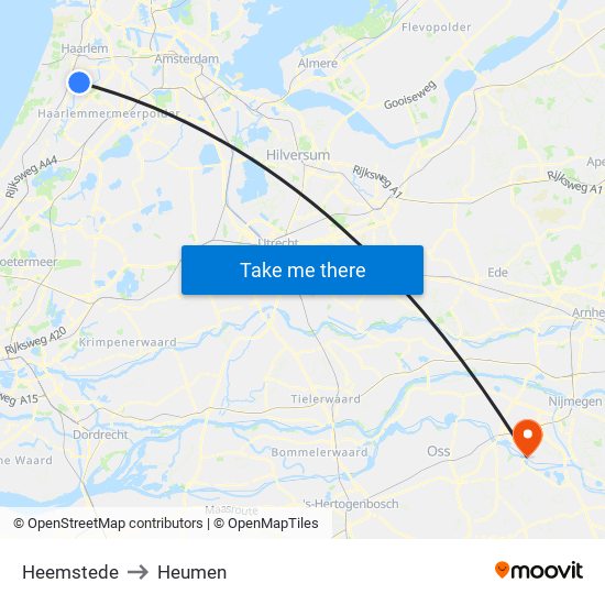 Heemstede to Heumen map