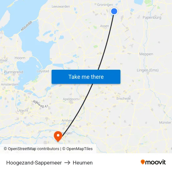 Hoogezand-Sappemeer to Heumen map