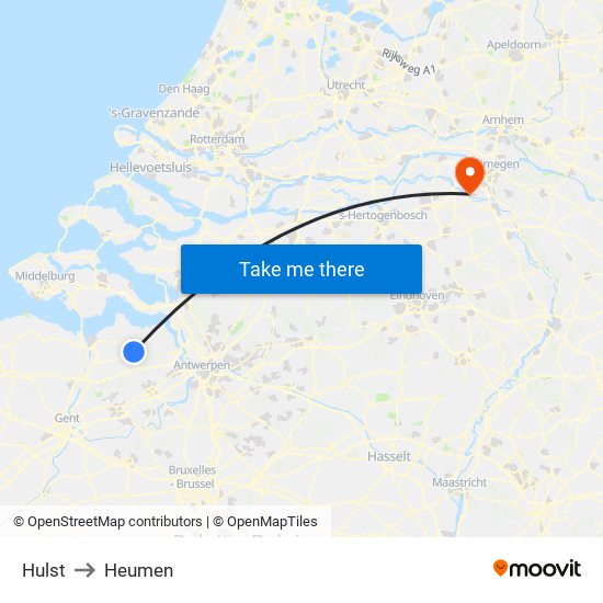 Hulst to Heumen map