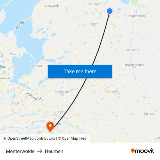 Menterwolde to Heumen map