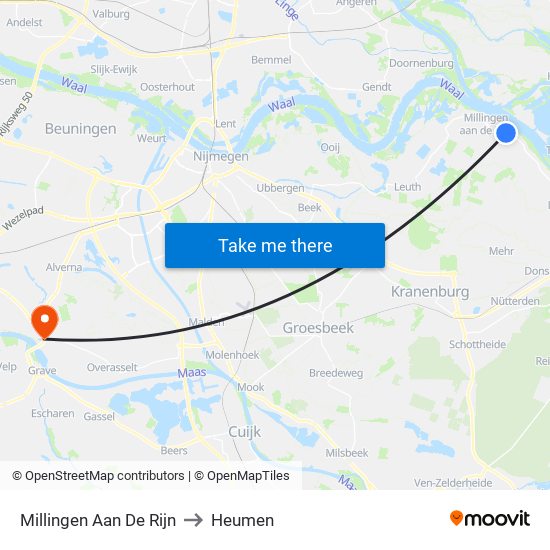 Millingen Aan De Rijn to Heumen map