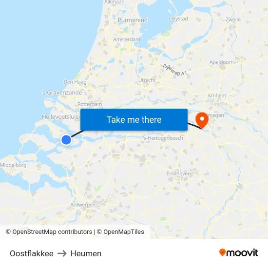 Oostflakkee to Heumen map