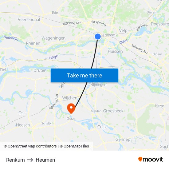 Renkum to Heumen map