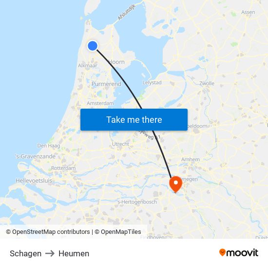 Schagen to Heumen map