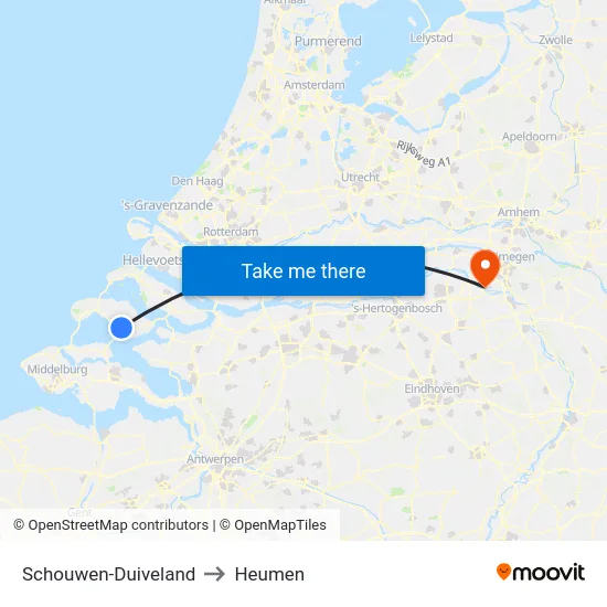 Schouwen-Duiveland to Heumen map