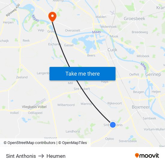 Sint Anthonis to Heumen map