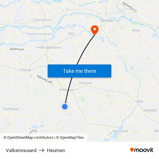 Valkenswaard to Heumen map