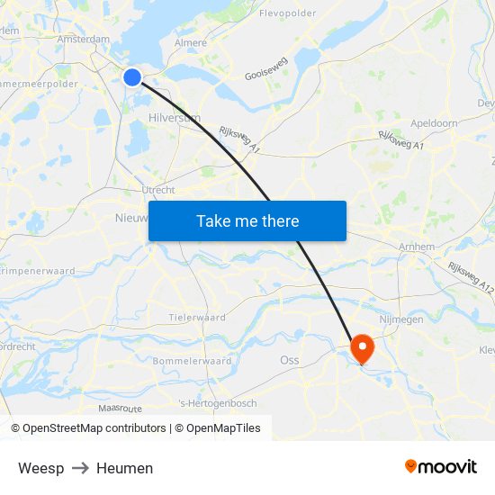 Weesp to Heumen map